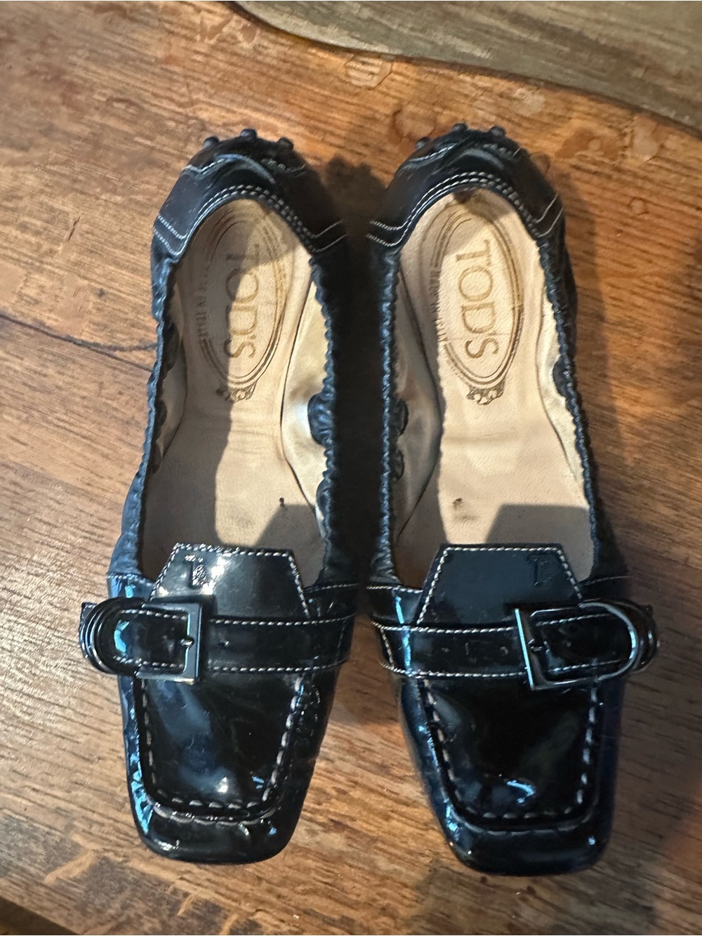 Tod's Black Patent Leather Buckle Loafers